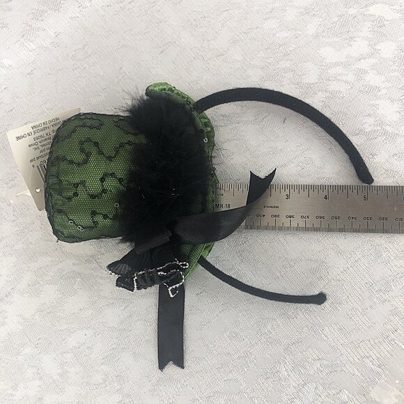 Celebrate It Sequin Black and Green Victorian Style Mini Top Hat on a Headband - Picture 10 of 10